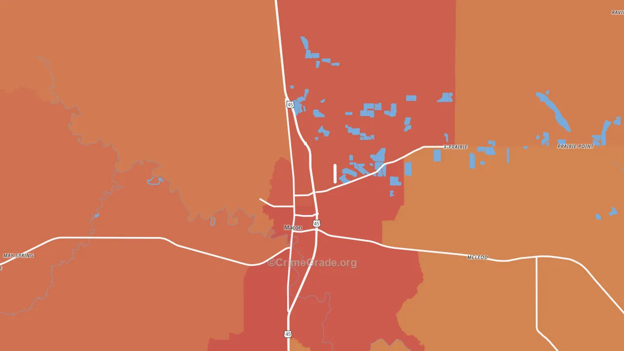Noxubee County, MS Map of Theft Rates