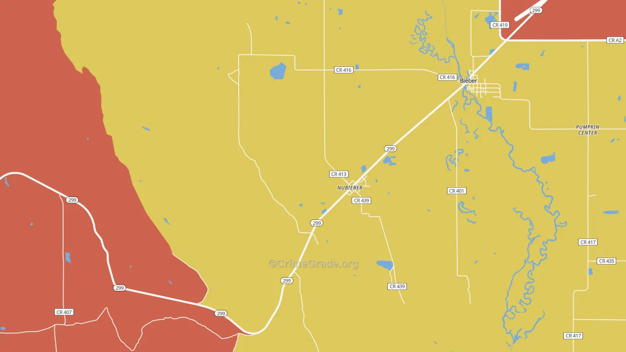 Nubieber, CA Map of Theft Rates