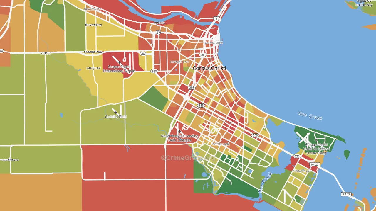 Nueces County, TX Map of Theft Rates