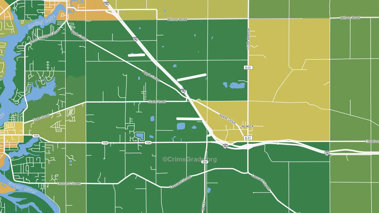 Nunica, MI Map of Theft Rates