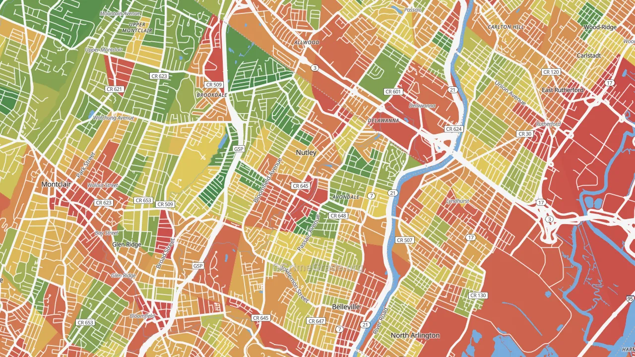 Nutley, NJ Map of Theft Rates