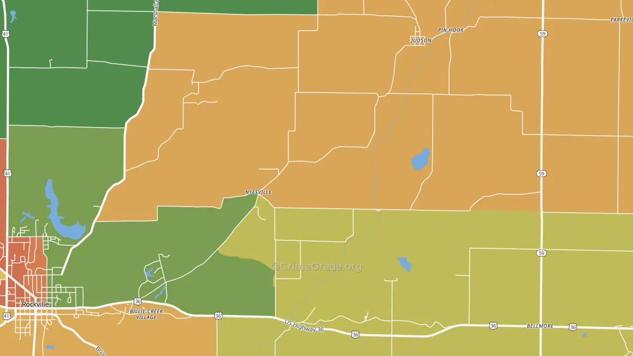 Nyesville, IN Map of Theft Rates