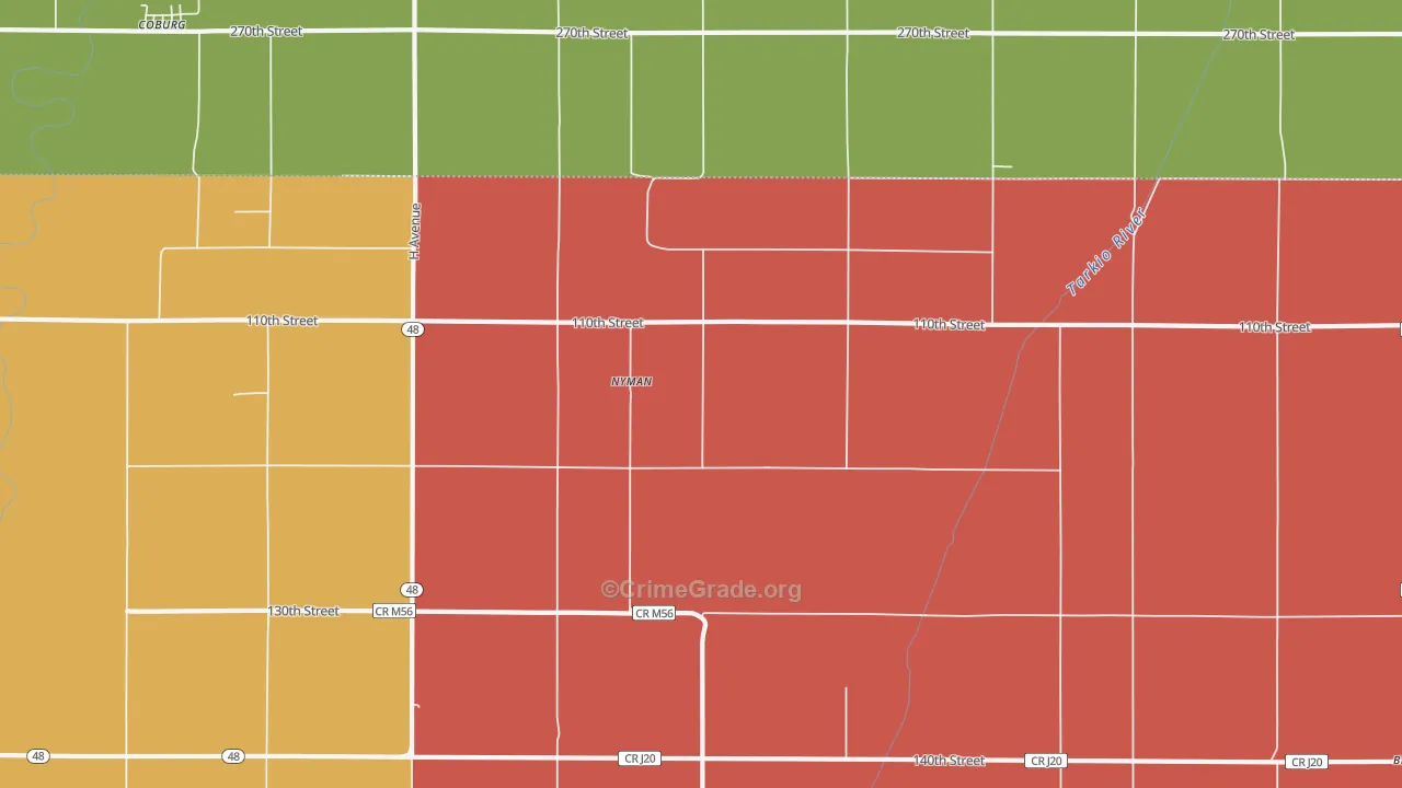 Nyman, IA Map of Theft Rates