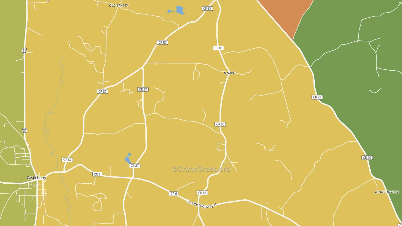 Nymph, AL Map of Theft Rates