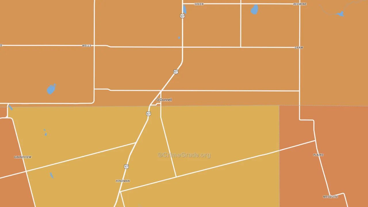 O'Donnell, TX Map of Theft Rates