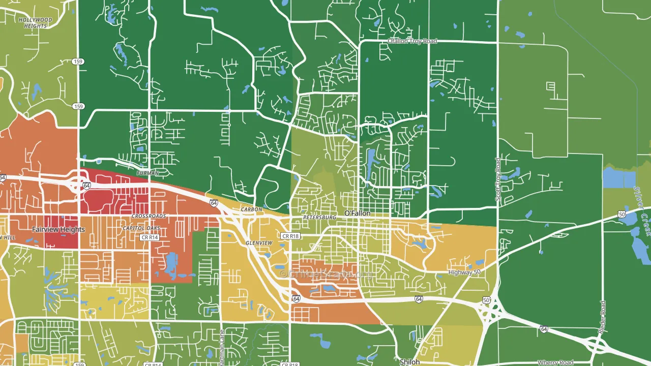 O'Fallon, IL Map of Theft Rates
