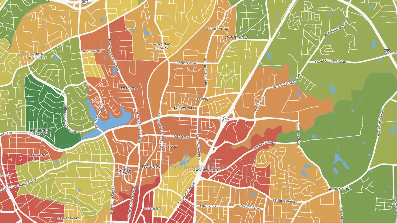 O Henry Oaks, Greensboro, NC Map of Theft Rates
