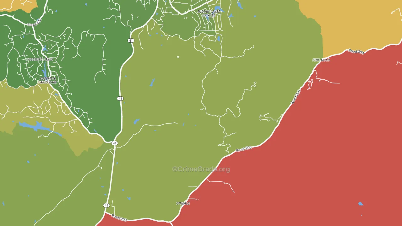 O'Neals, CA Map of Theft Rates