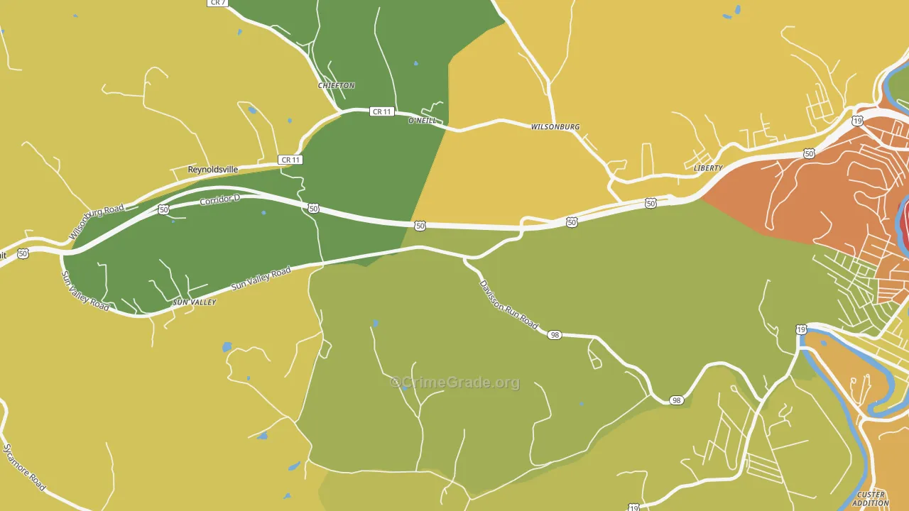 O'neil, WV Map of Theft Rates