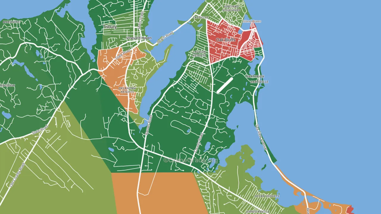 Oak Bluffs, MA Map of Theft Rates