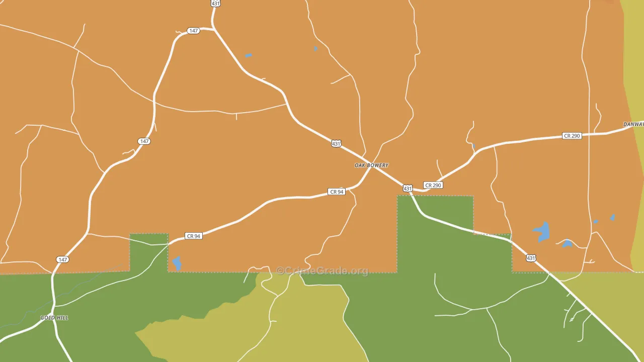 Oak Bowery, AL Map of Theft Rates