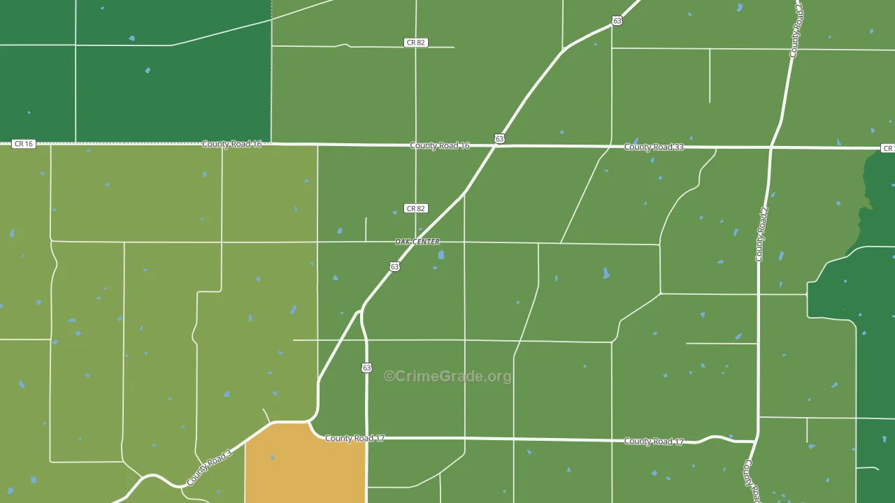 Oak Center, MN Map of Theft Rates