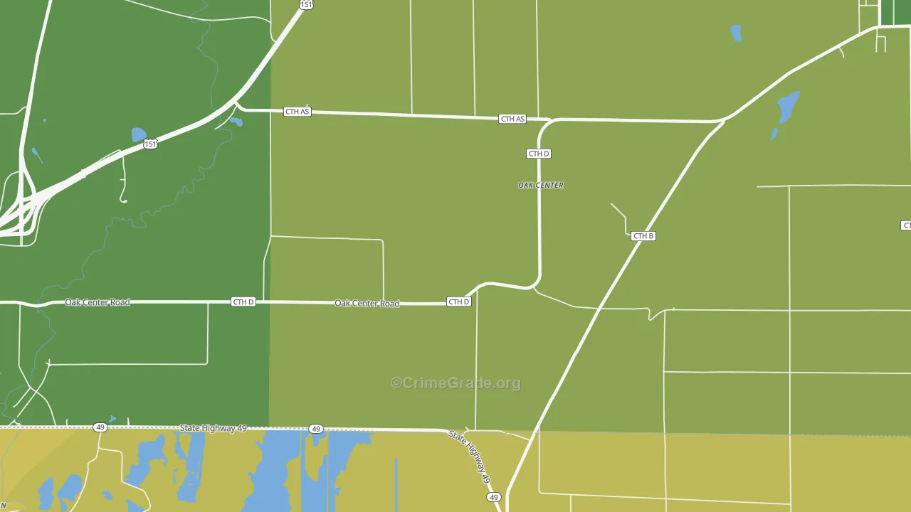 Oak Center, WI Map of Theft Rates