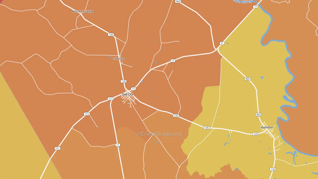 Oak City, NC Map of Theft Rates
