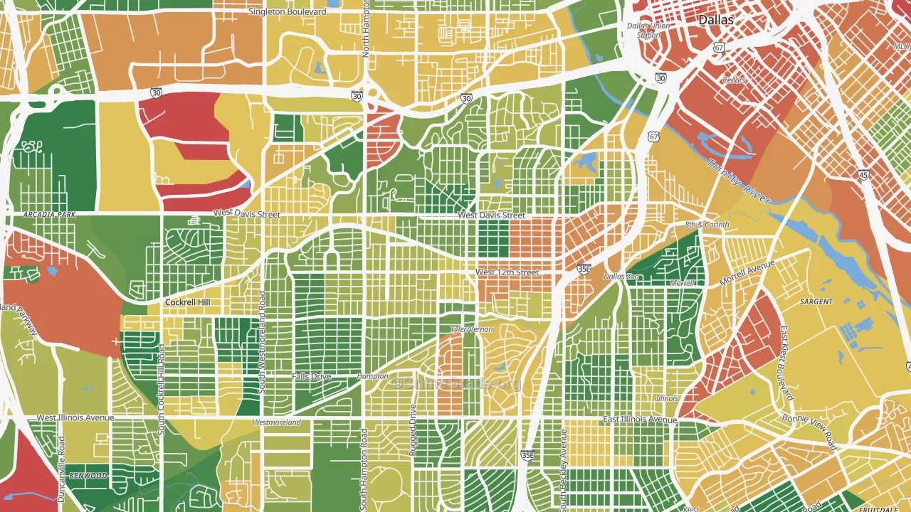 Oak Cliff, Dallas, TX Map of Theft Rates