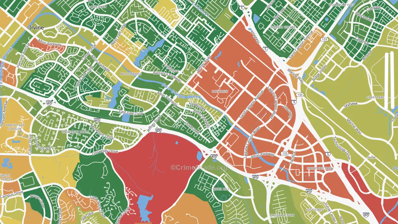 Oak Creek, Irvine, CA Map of Theft Rates
