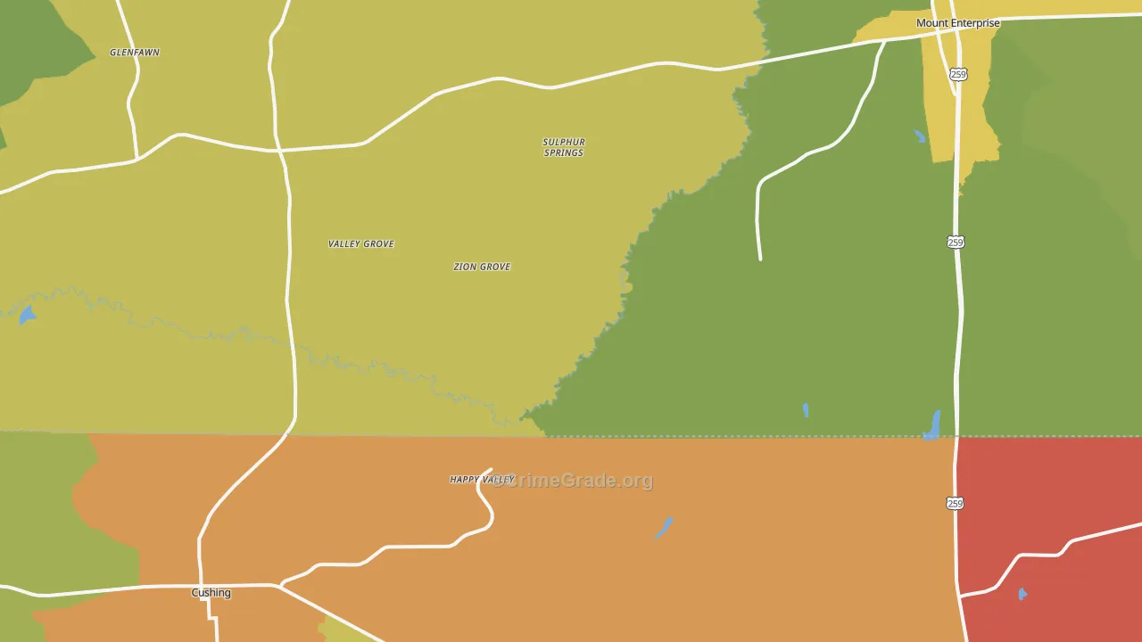 Oak Flat, TX Map of Theft Rates