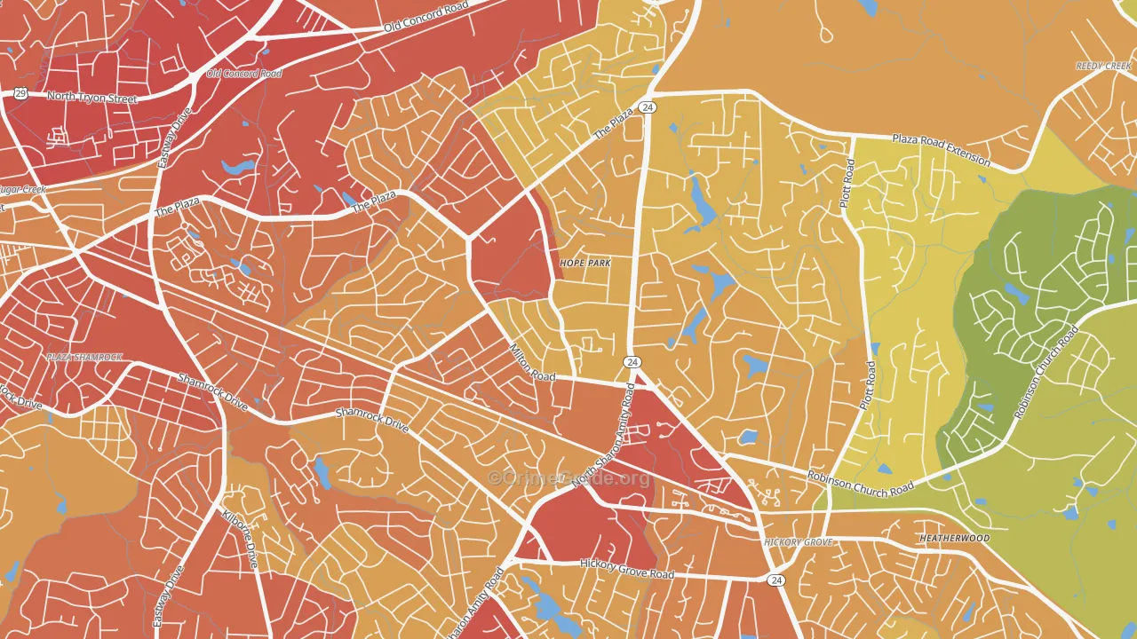 Oak Forest, Charlotte, NC Map of Theft Rates