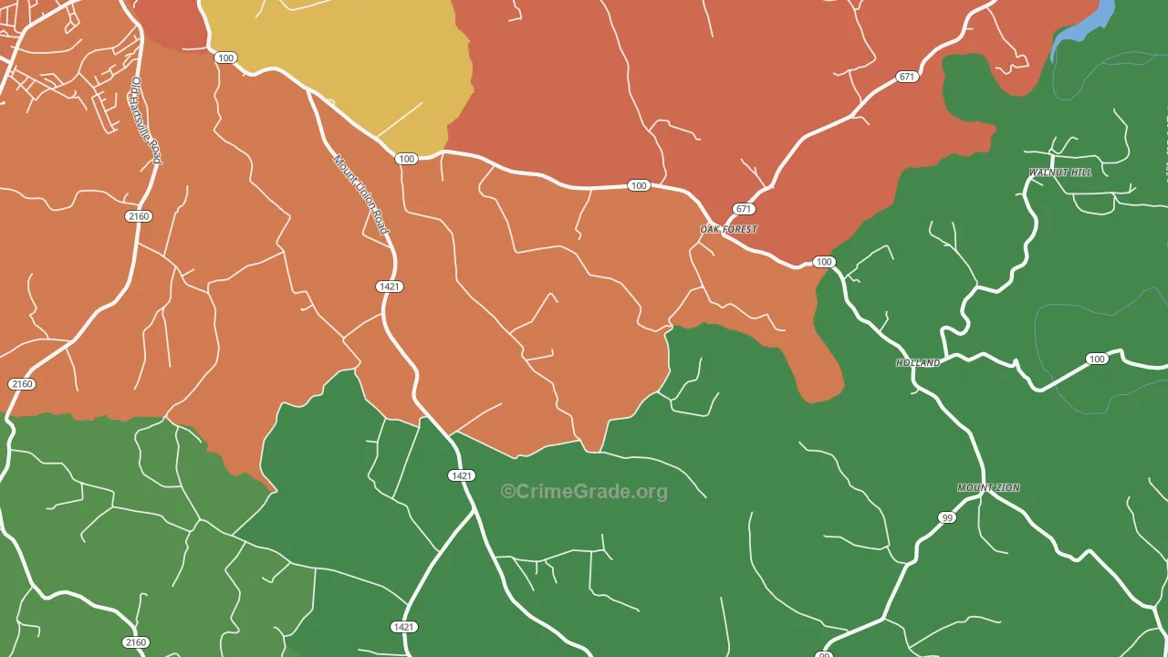 Oak Forest, KY Map of Theft Rates