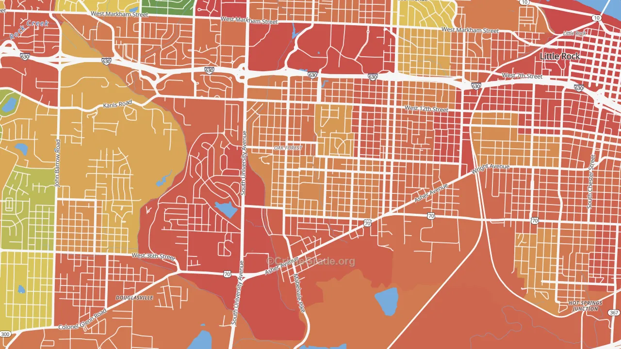Oak Forest, Little Rock, AR Map of Theft Rates