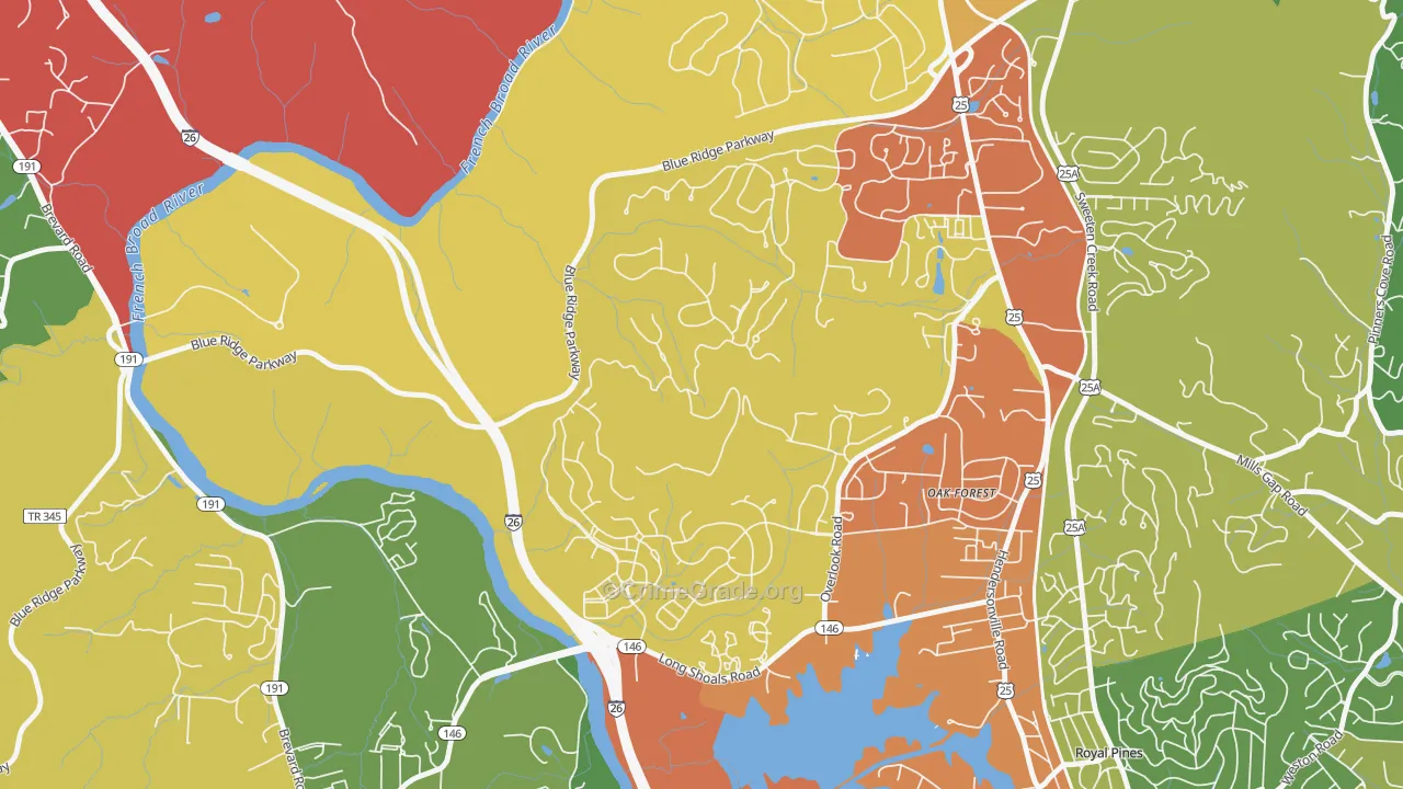 Oak Forest, NC Map of Theft Rates