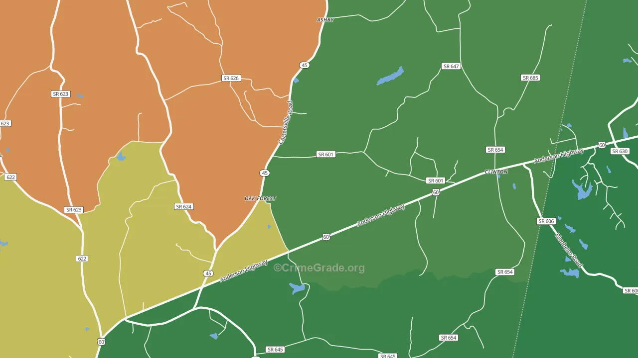 Oak Forest, VA Map of Theft Rates
