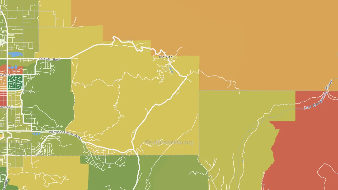 Oak Glen, CA Map of Theft Rates