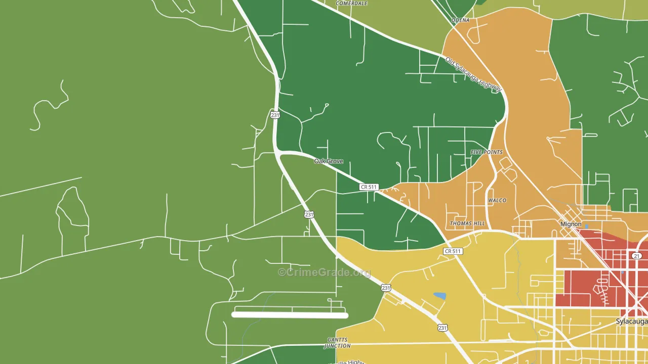 Oak Grove, AL Map of Theft Rates