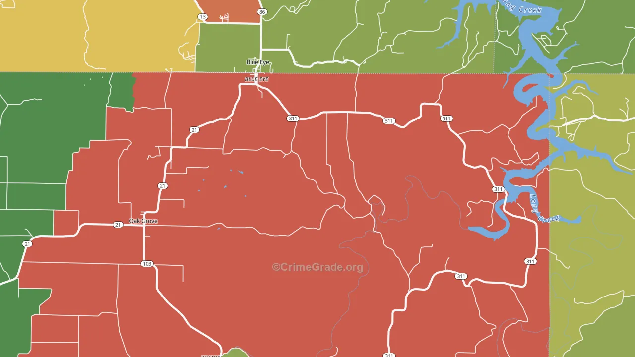 Oak Grove, AR Map of Theft Rates