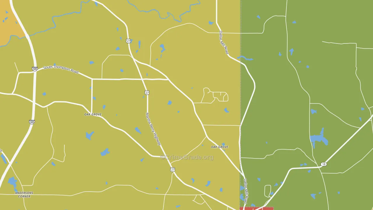 Oak Grove, GA Map of Theft Rates