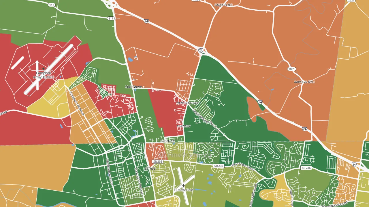 Oak Grove, KY Map of Theft Rates