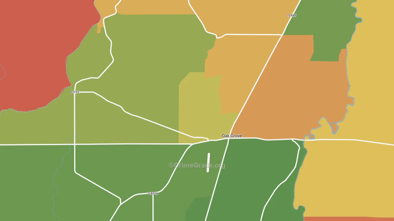 Oak Grove, LA Map of Theft Rates