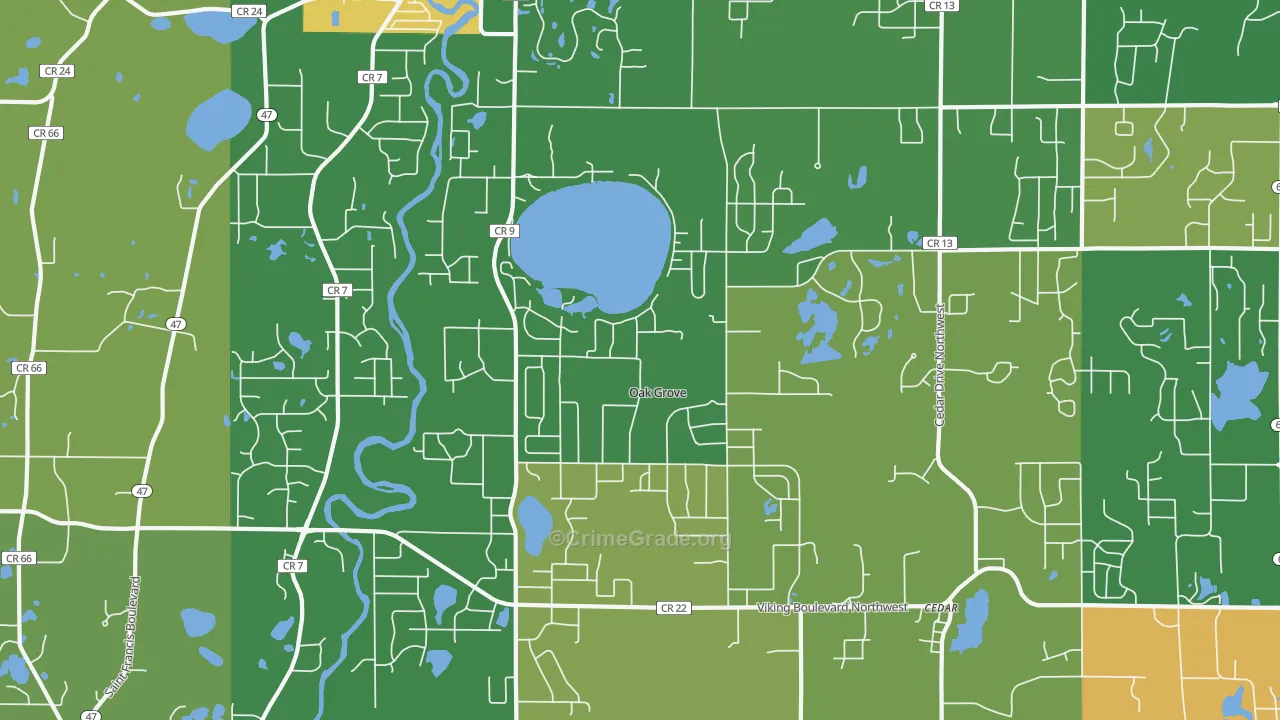 Oak Grove, MN Map of Theft Rates