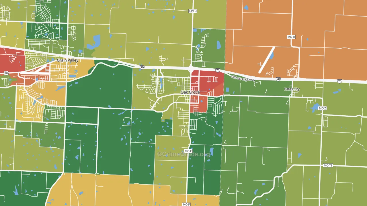 Oak Grove, MO Map of Theft Rates