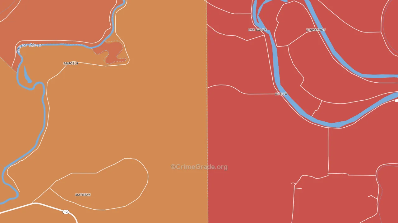 Oak Grove, MS Map of Theft Rates