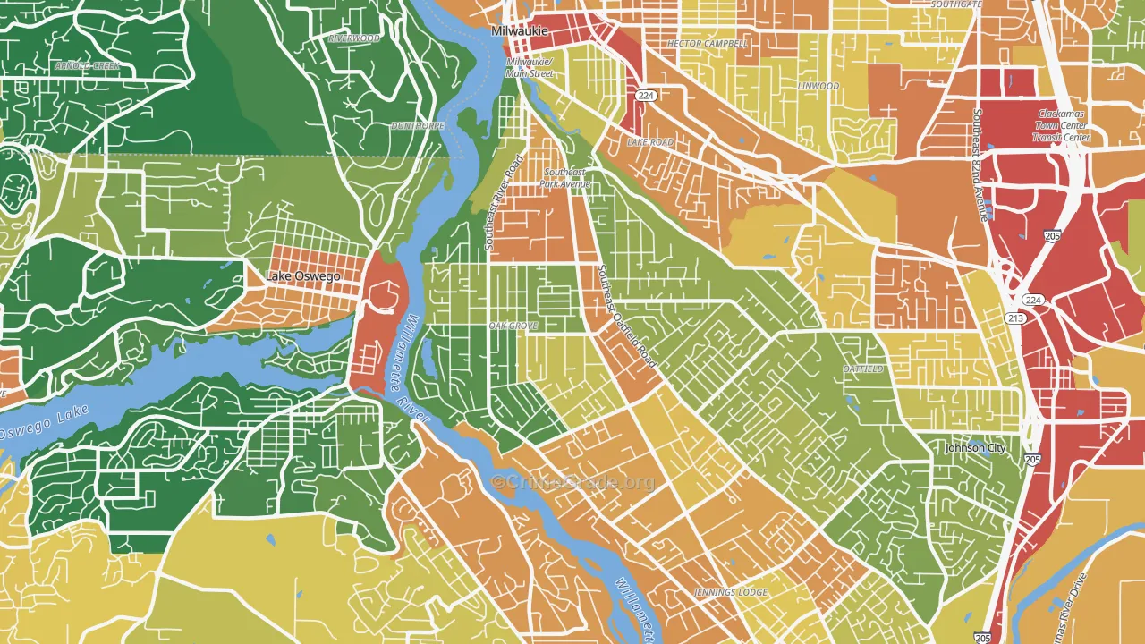 Oak Grove, OR Map of Theft Rates