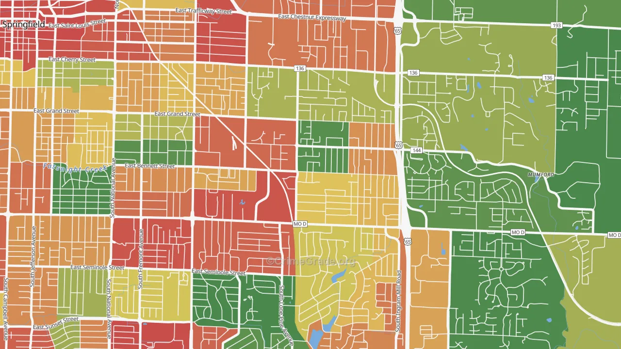 Oak Grove, Springfield, MO Map of Theft Rates