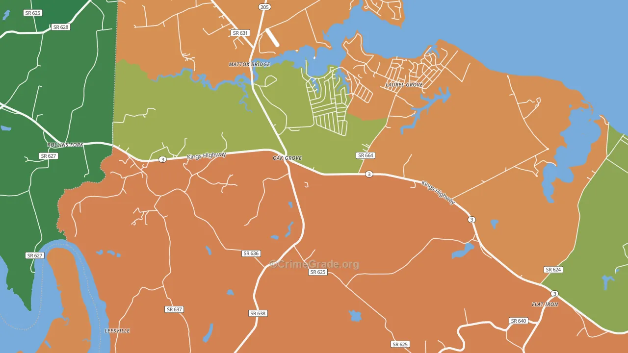 Oak Grove, VA Map of Theft Rates
