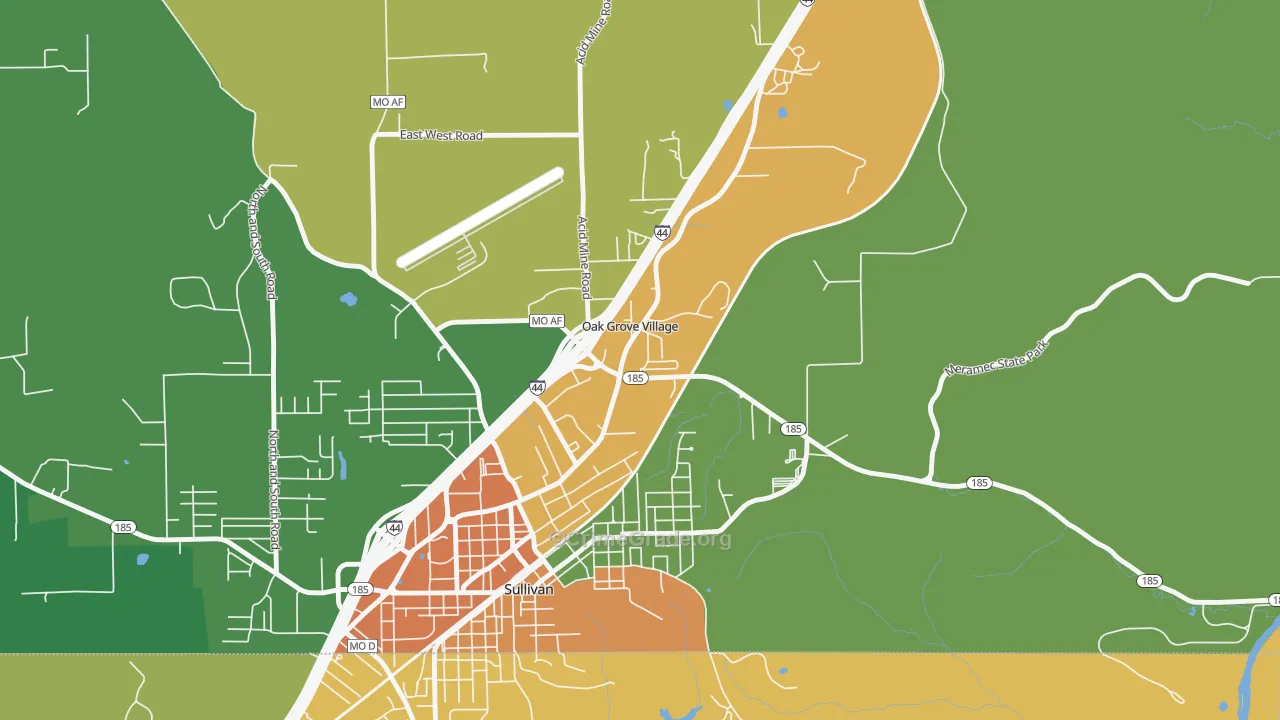 Oak Grove Village, MO Map of Theft Rates