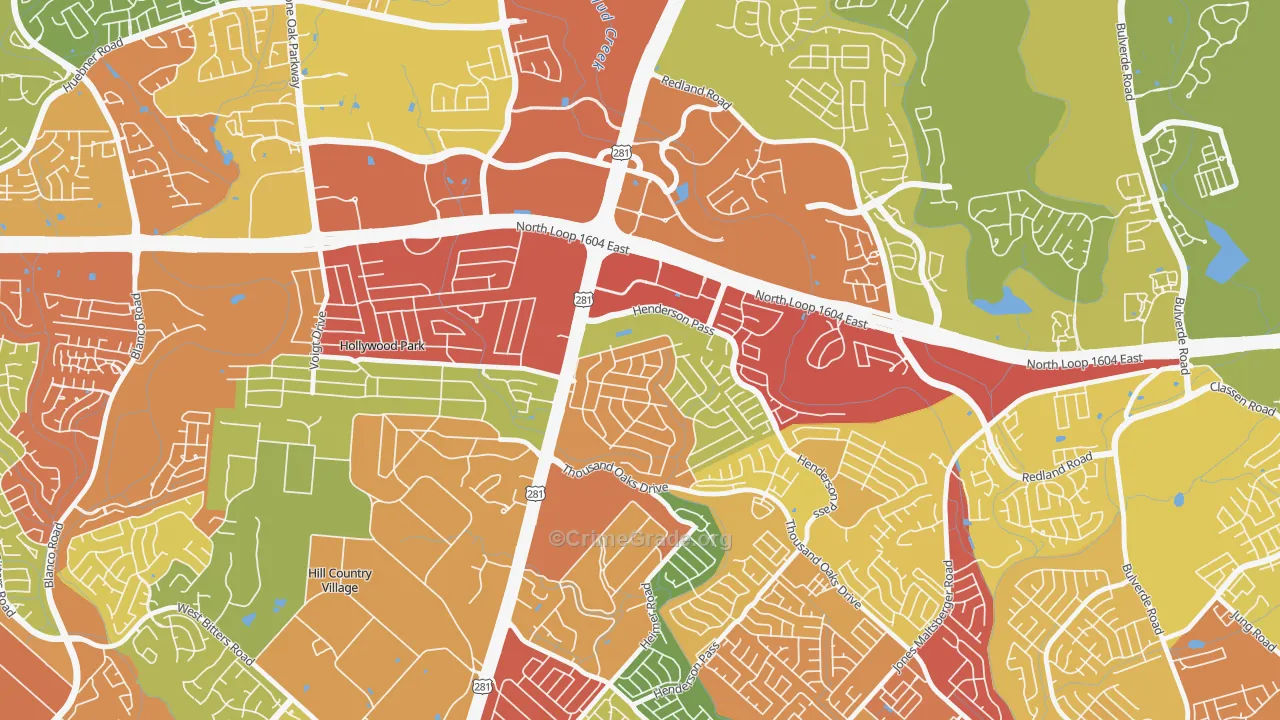Oak Haven Heights, San Antonio, TX Map of Theft Rates
