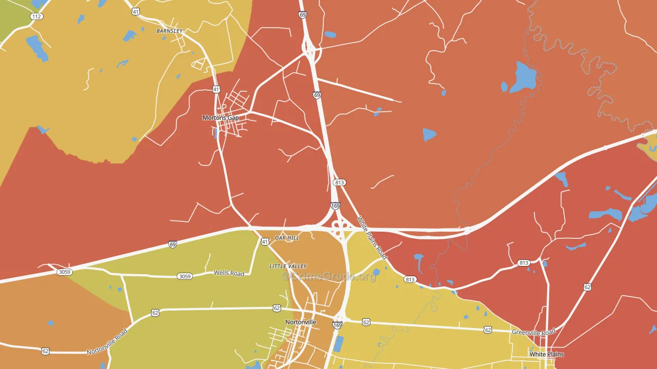 Oak Hill, KY Map of Theft Rates