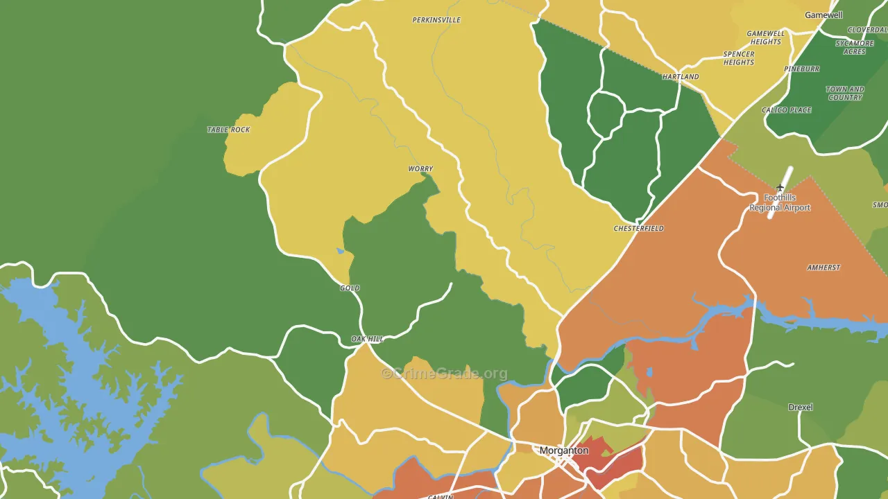 Oak Hill, NC Map of Theft Rates