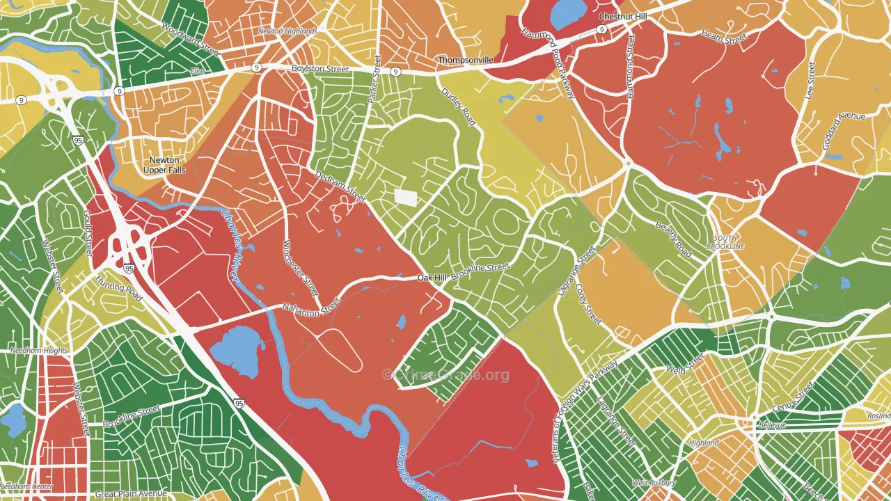 Oak Hill, Newton Center, MA Map of Theft Rates