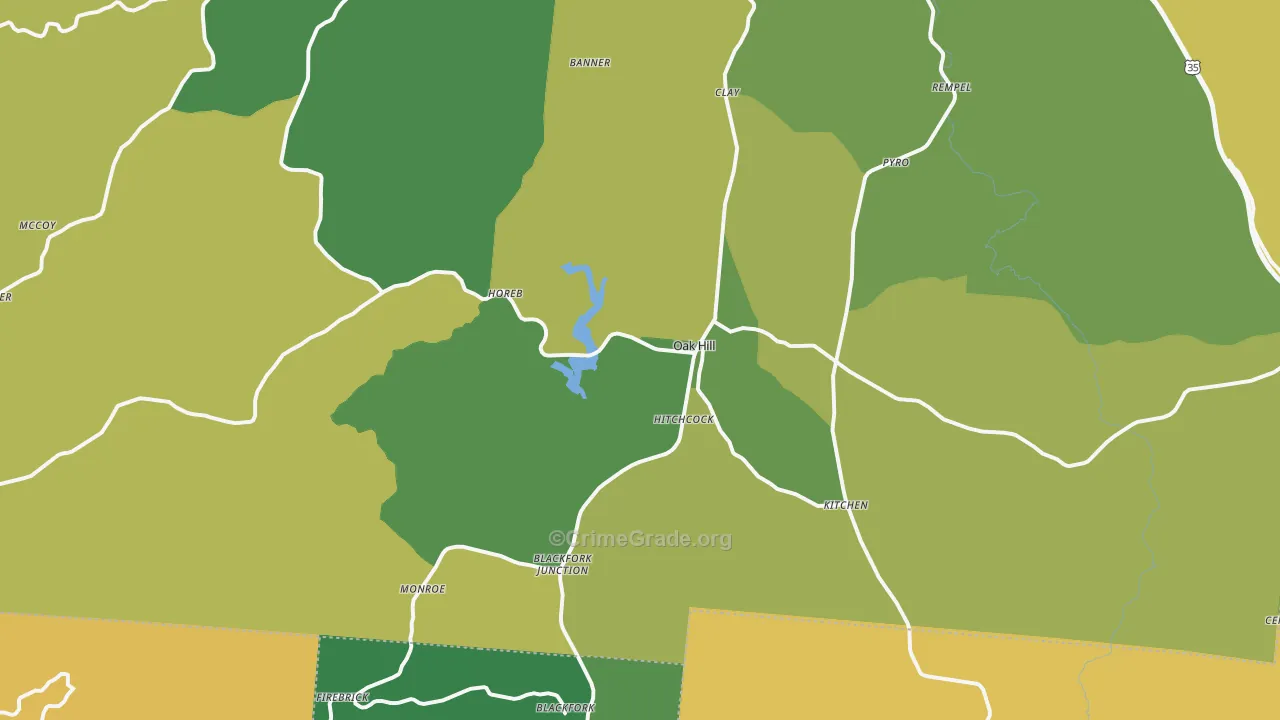 Oak Hill, OH Map of Theft Rates