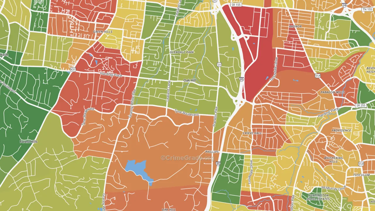 Oak Hill, TN Map of Theft Rates