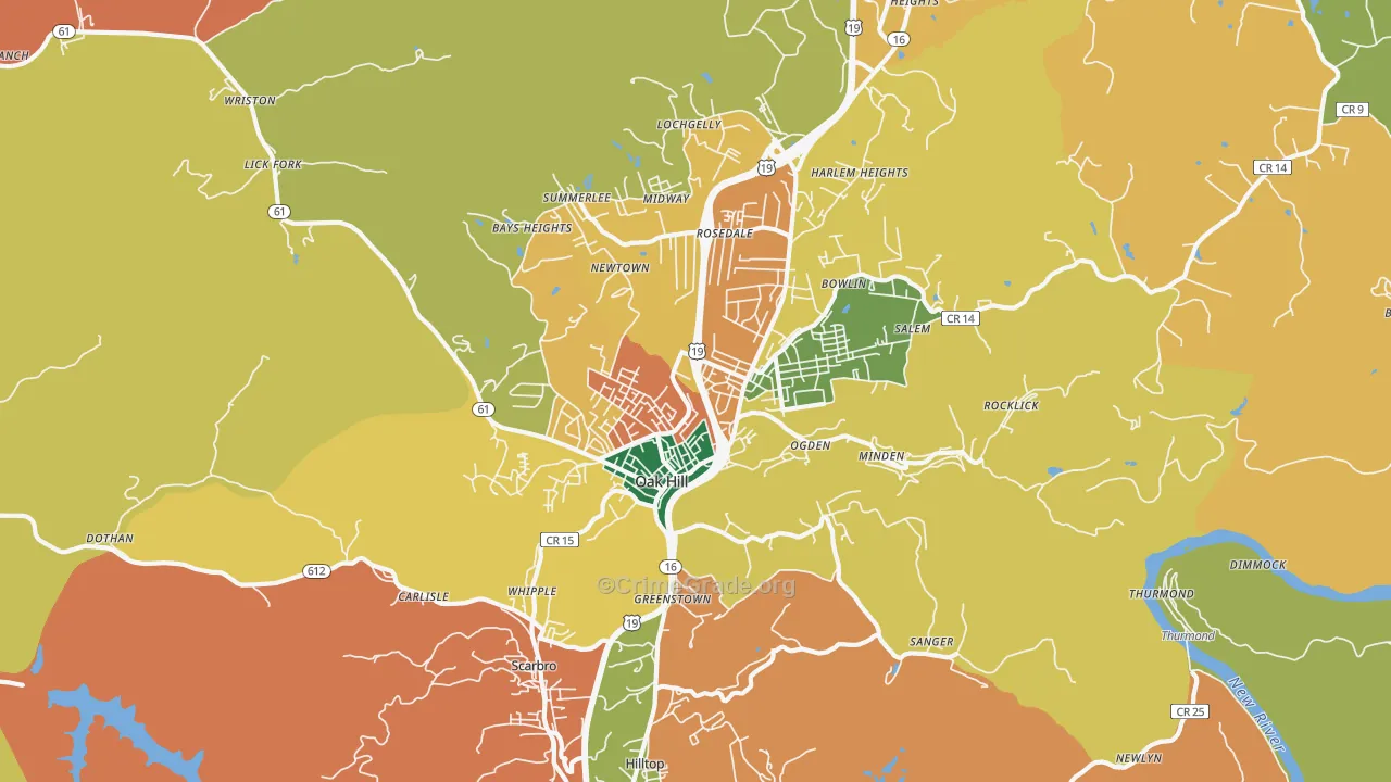 Oak Hill, WV Map of Theft Rates