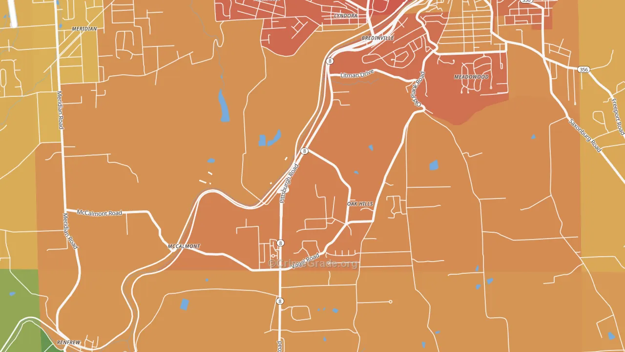 Oak Hills, PA Map of Theft Rates