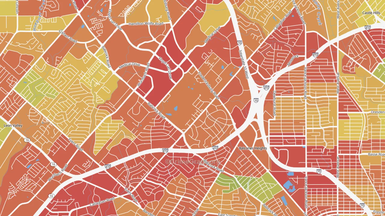 Oak Hills, San Antonio, TX Map of Theft Rates