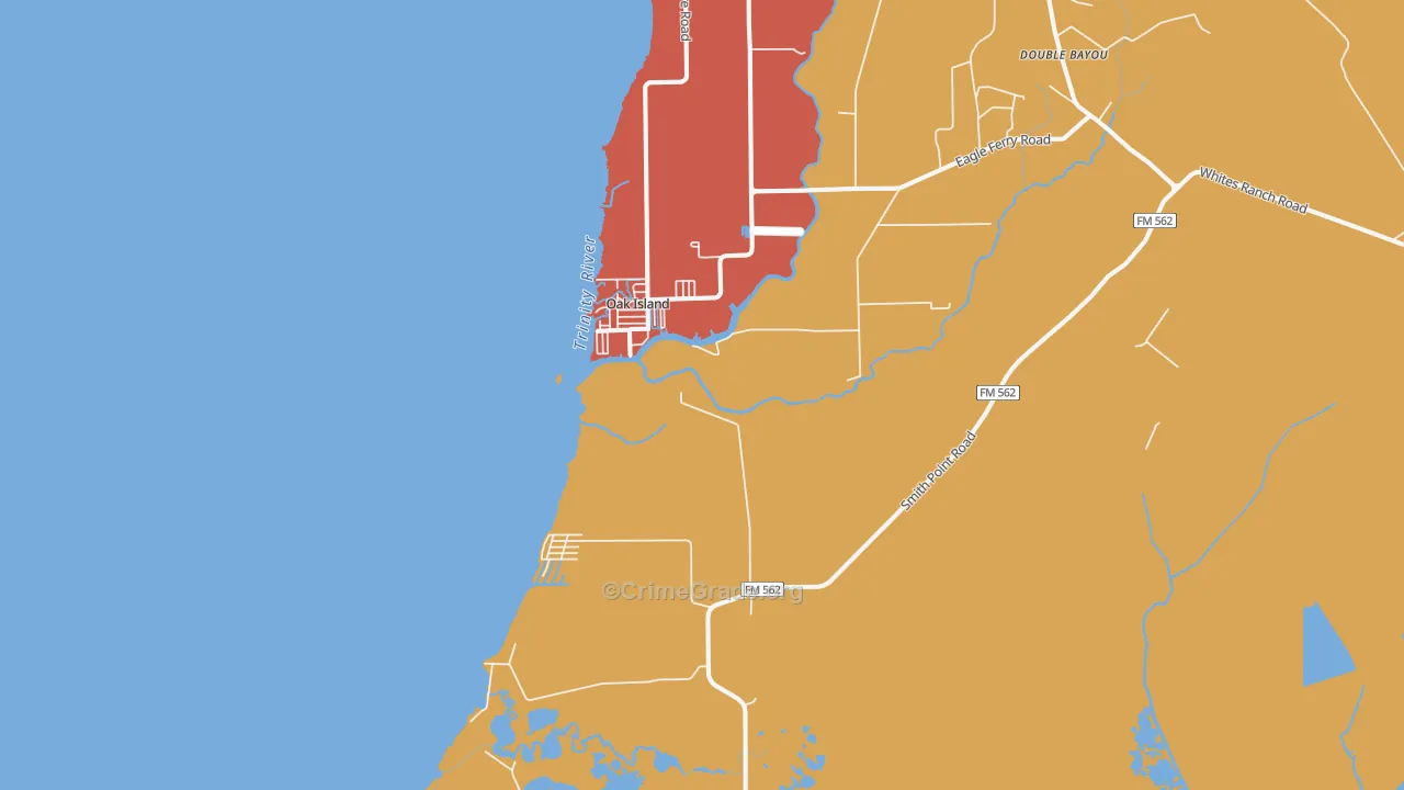 Oak Island, TX Map of Theft Rates