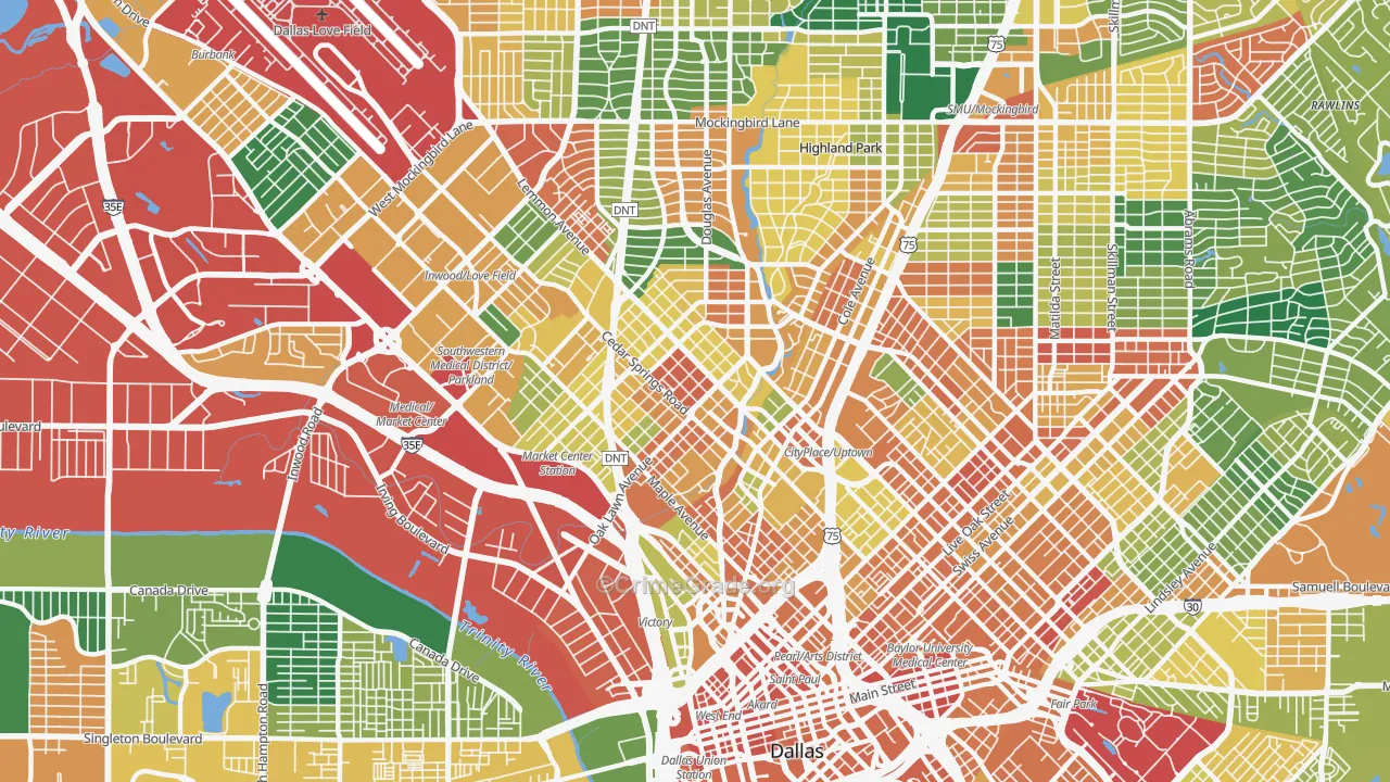 Oak Lawn, Dallas, TX Map of Theft Rates
